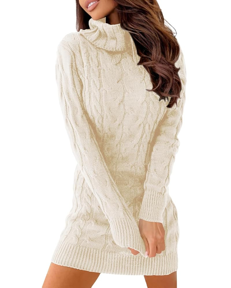 Langwyqu Womens Cable Knit Sweater Dress Sexy Long Sleeve Bodycon Turtleneck Mini Fall Sweaters D... | Amazon (US)