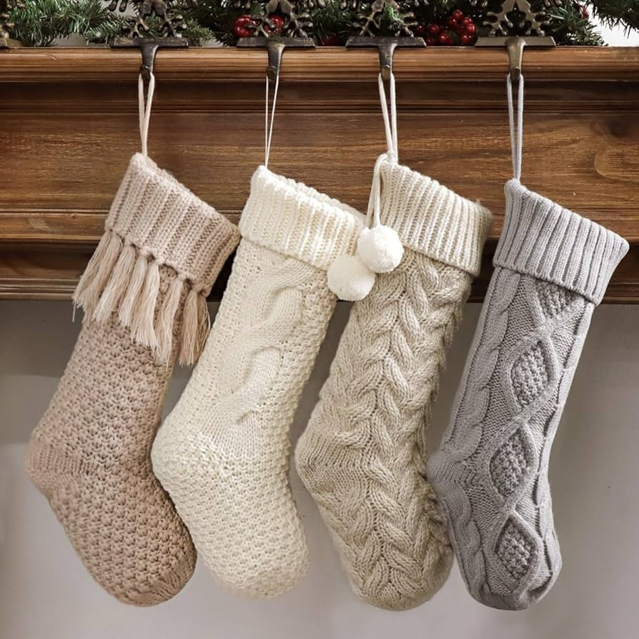 Christmas Stockings: 4 Pack 18 Inch Cable Knit Fireplace Stockings, Cozy Hanging Xmas Stockings F... | Amazon (US)