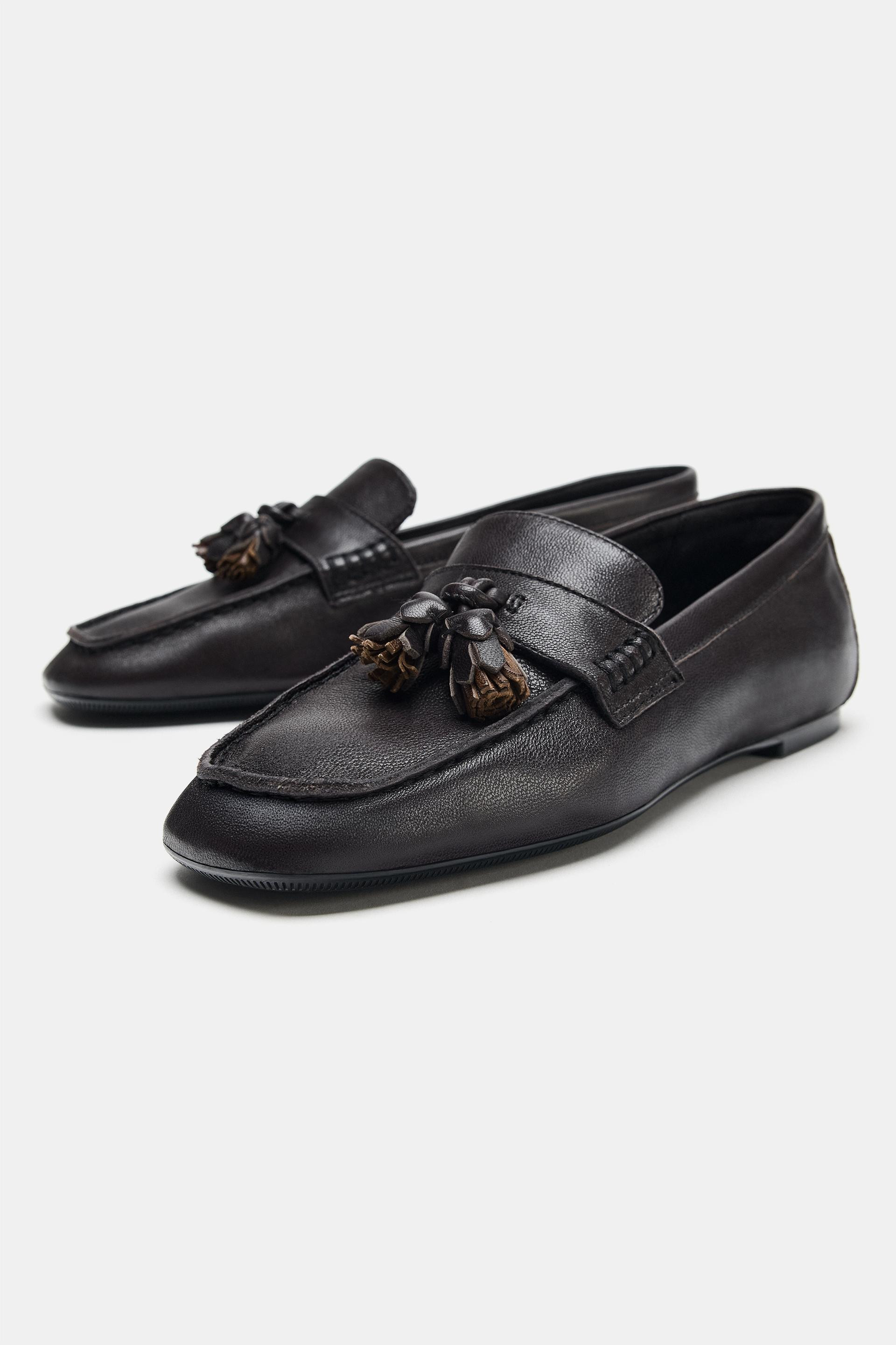 Zara - Leather Tassel Loafers - Black - 9 - Woman | Zara US