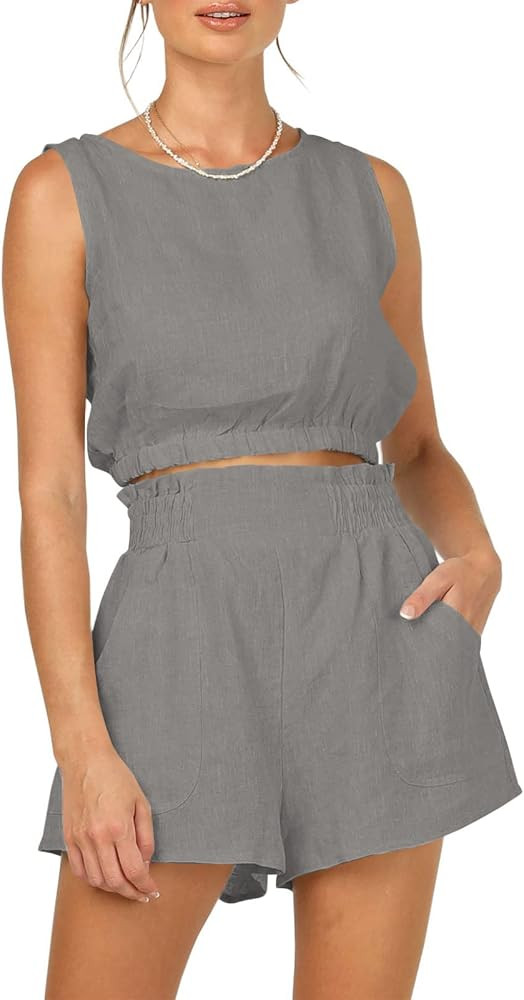 Trendy Queen Womens Summer 2 Piece Outfits Short Sets Matching Sleeveless Tank Top High Waisted S... | Amazon (US)