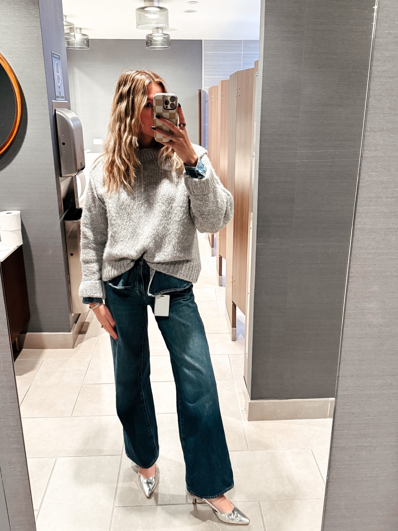 Cold weather ootd. My heels are on sale for $65! 
Office style 
Silver kitten heels 
Layered sweater 
Corporate style
Winter office outfit 
Neutral

#LTKootd #LTKSaleAlert #LTKWorkwear