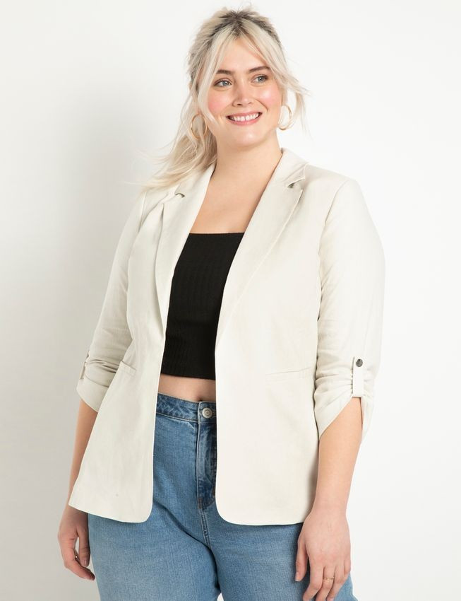 Linen Georgia Blazer | Women's Plus Size Coats + Jackets | ELOQUII | Eloquii