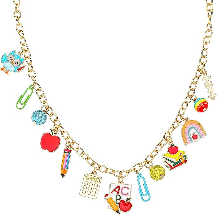 Back to School Necklace, Enamel Pencil Ruler Teacher Pendant Gift | First day of school present f... | Amazon (US)