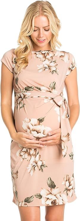 My Bump Women's Side Bow Tie Pattern Cap Sleeve Maternity Dress(Made in USA) | Amazon (US)