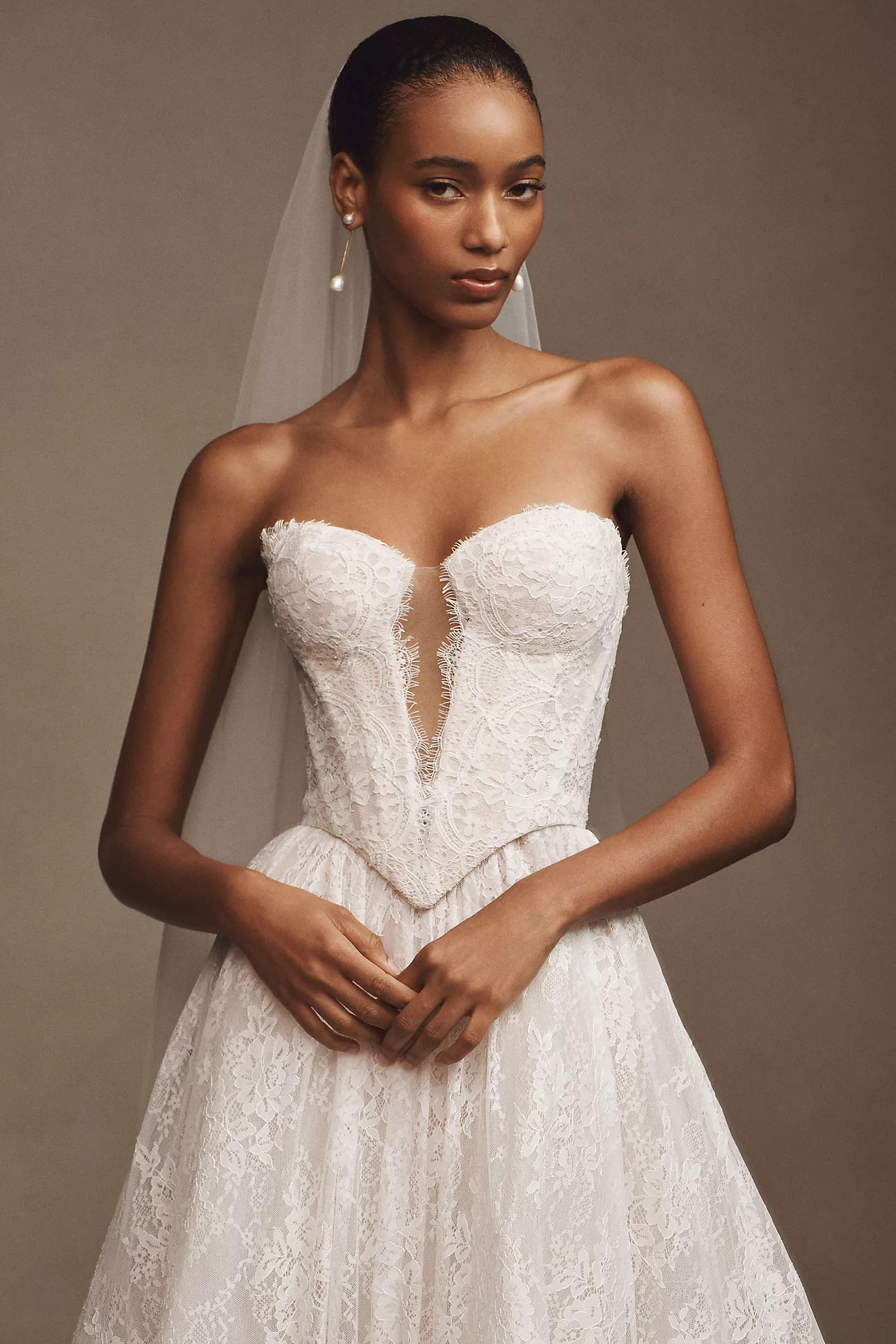Wtoo by Watters Charlotte Strapless Basque-Waist A-Line Lace Wedding Gown | Anthropologie (US)