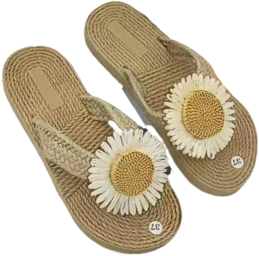 Premium Comfort Cute Linen Daisy Flip Flops For Women Thong Sandals Slides Summer Slippers Arch S... | Amazon (US)