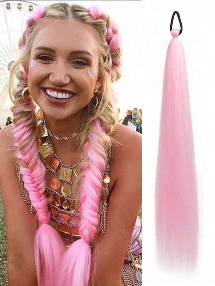 1pc Pink Gradient Braided Ponytail Synthetic Hair Extension With Elastic Band For Women | SHEIN