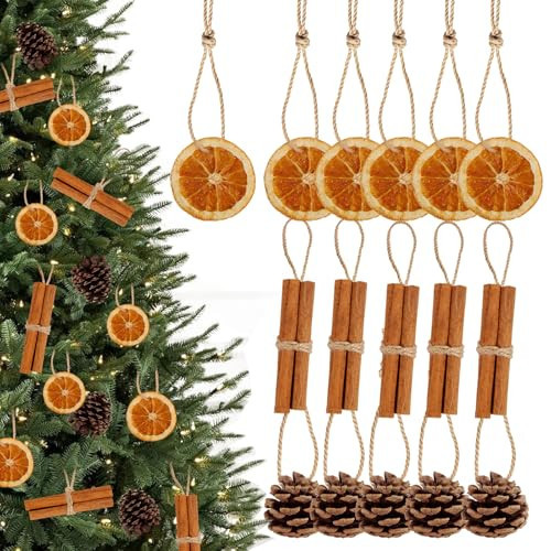 40Pcs Natural Christmas Tree Ornaments - Dried Orange Slice Ornaments Pine Cones Cinnamon Sticks Mix Dried Fruit Ornament for Xmas Tree DIY Crafts Garland Decor | Amazon (US)