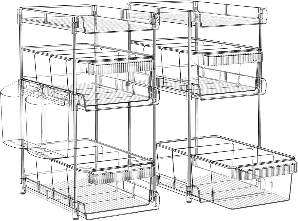 Clear Bathroom Organizers 2 Sets 3 Tier, Stackable Under Kitchen Sink Organizers and Storage with... | Amazon (US)