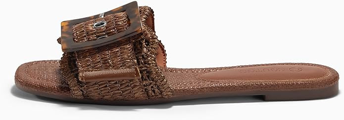 Coutgo Womens Flat Sandals Raffia Slip On Slide Sandal Square Open Toe Buckle Summer Beach Shoes ... | Amazon (US)