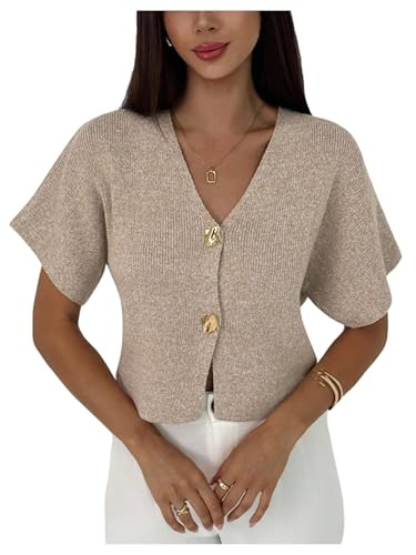 SOLY HUX Women's Short Sleeve Cardigan Sweater Spring Office Clothes Button Down V Neck Slim Fit ... | Amazon (US)