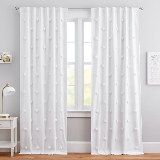 Pom Pom Applique Blackout Curtain Panel | Pottery Barn Teen