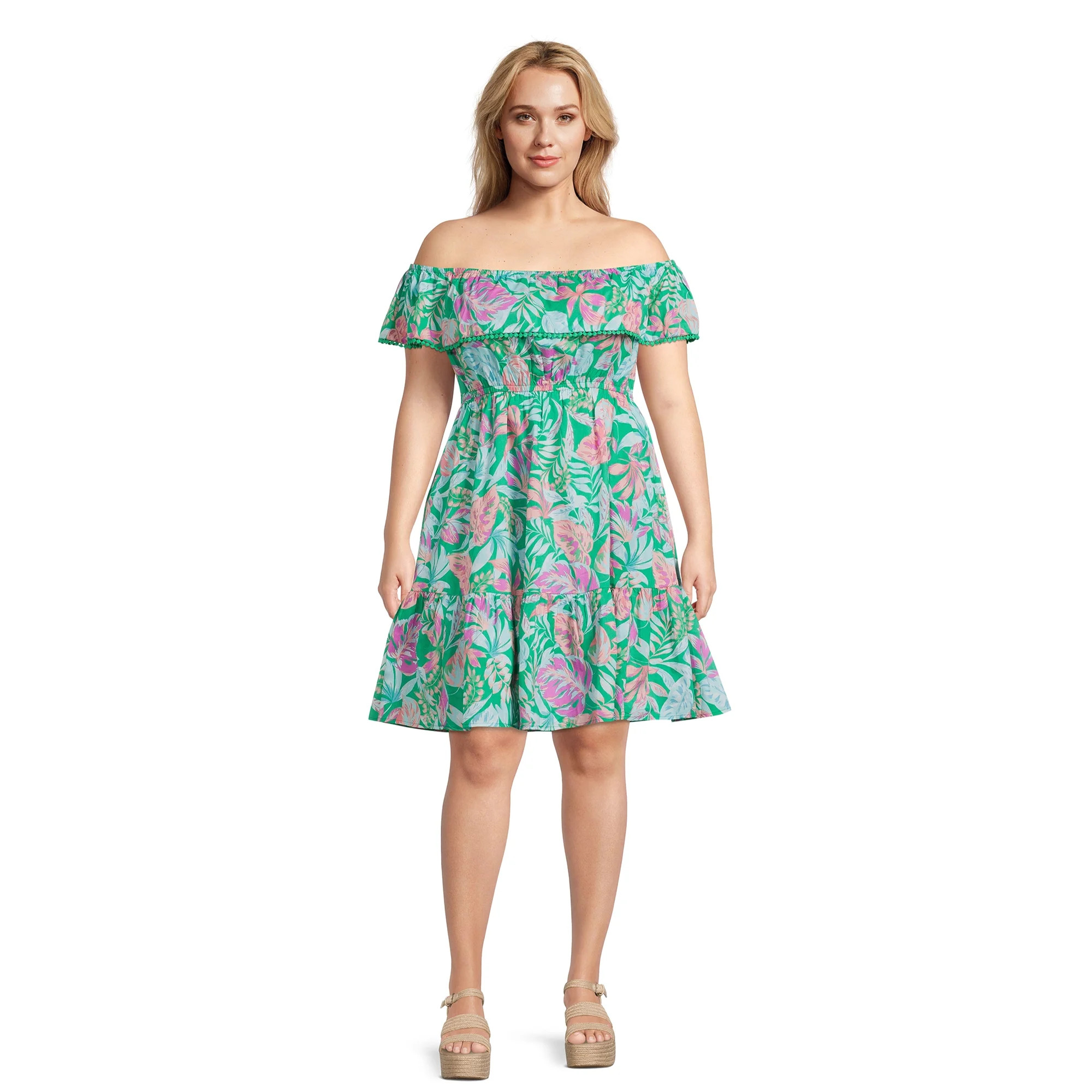 Terra & Sky Women's Plus Size Off The Shoulder Dress | Walmart (US)