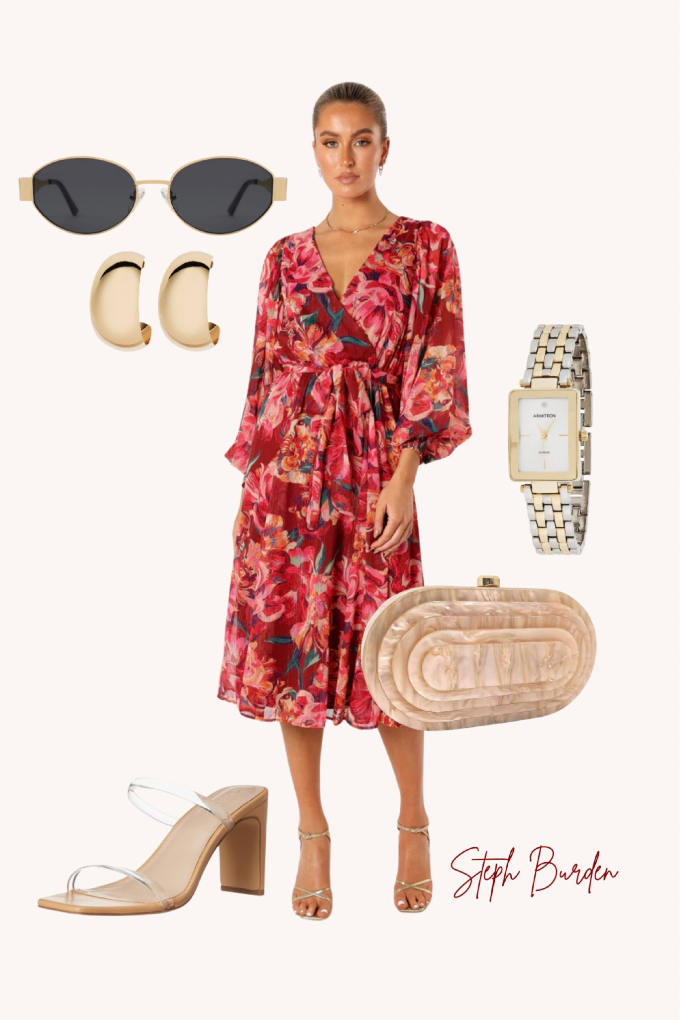 Wedding guest. Petal and pup dress. Petal and pup. Wedding guest dress. Floral dress. Midi dress. Amazon accessories. Amazon fashion. Acrylic clutch. Gold jewelry. Target style. Target earrings. Amazon sunglasses. Amazon shoes. Clear heels. Amazon watch. Amazon prime day. Prime day sales. Wedding guest outfit. Wedding season#LTKSummerSales 

#LTKFindsUnder100 #LTKWedding