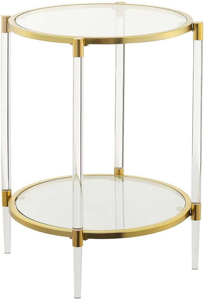 Convenience Concepts Royal Crest 2 Tier Acrylic Glass End Table, Glass/Gold | Amazon (US)