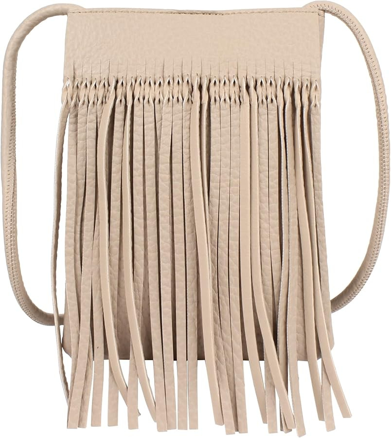 Women Mini Fringe Tassel PU Leather Crossbody Bag Hobo Bag Cell Phone Coin Purse Wallet | Amazon (US)