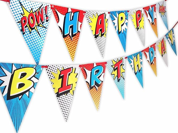 Superhero Red Happy Birthday Banner Pennant | Amazon (US)