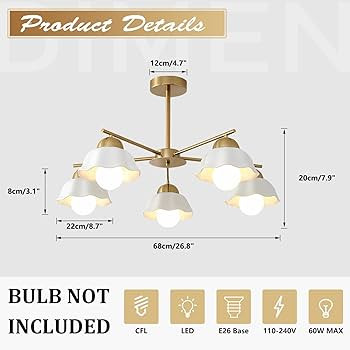 5-Light Modern Chandelier Large Opal White Glass Sputnik Pendant Light Fixture Brass Semi Flush M... | Amazon (US)