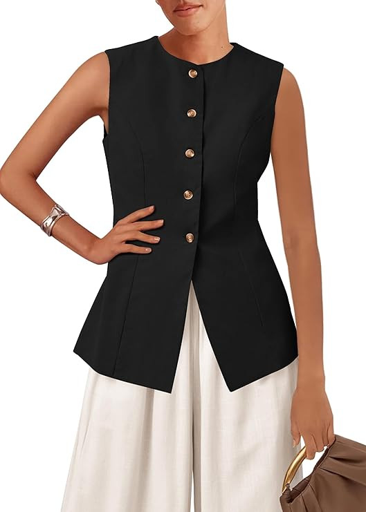 KIRUNDO Blazer Vest for Women Trendy 2026 Dressy Business Casual Summer Button Down Sleeveless Wo... | Amazon (US)