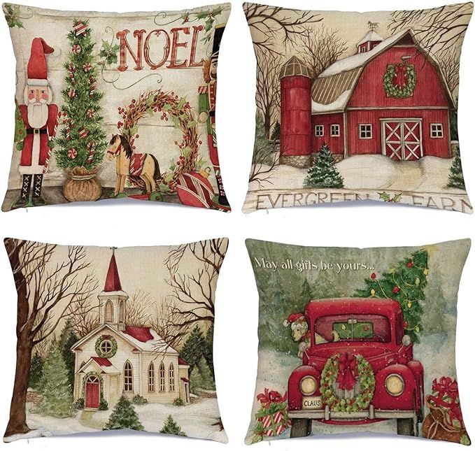 Hlonon Christmas Decorations Christmas Pillow Covers 18 x 18 Inches Set of 4 - Xmas Series Cushio... | Amazon (US)