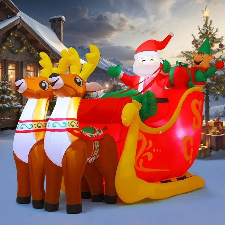 GOOSH 7.2 FT Christmas Inflatable Santa Claus on Sleigh with Two Reindeer & Gift Box Blow Up Yard... | Walmart (US)