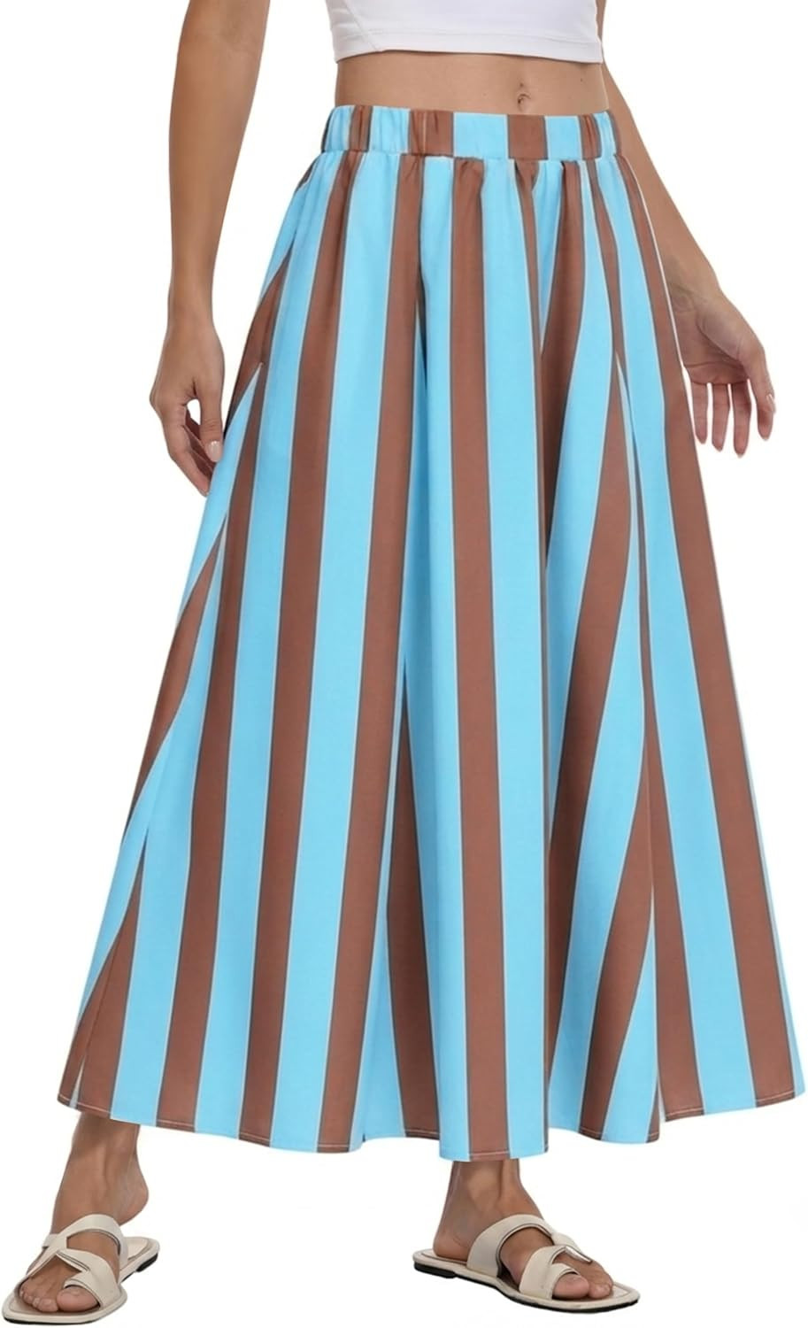 Womens Striped Maxi Skirts Flowy Ruffle A Line Vacation Long Skirt | Amazon (US)