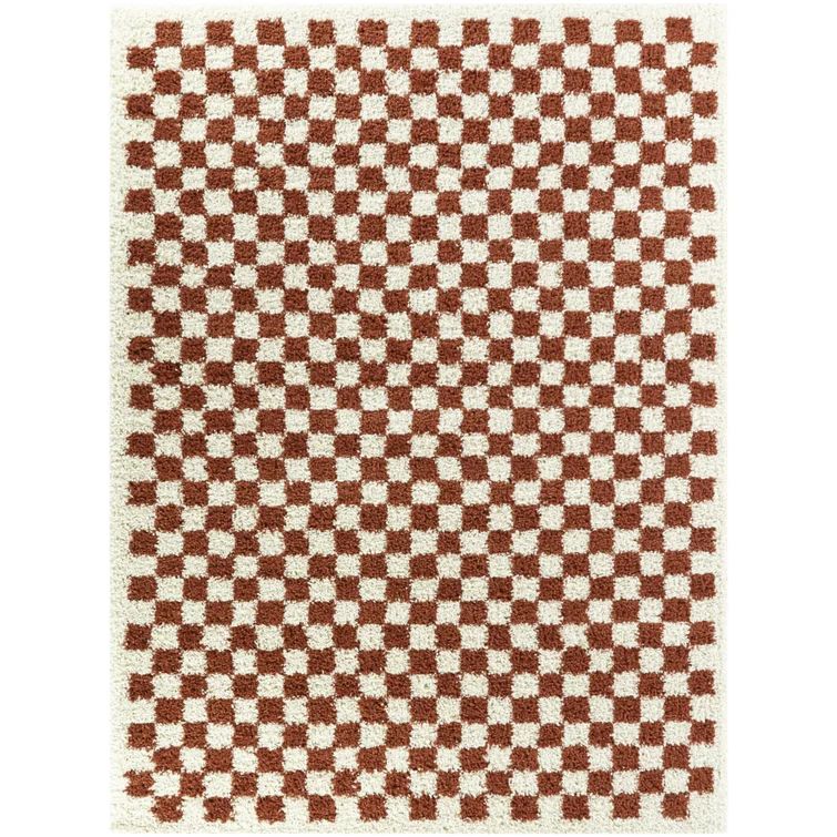 Walker Checkered Machine Woven Area Rug in Burnt Orange/Cream Shag | Wayfair North America