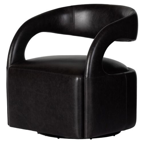 Nina Leather Swivel Chair - Sonoma Black | Rotating Chair, Pivot Chair, Spin Chair - Sturdy, Comfortable | One Kings Lane