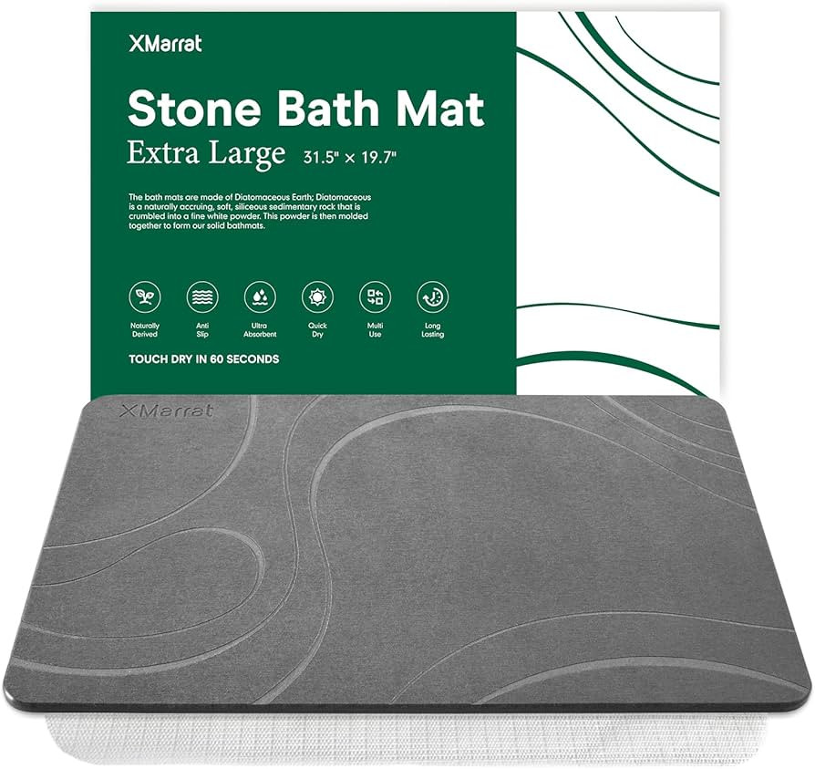 Large Stone Bath Mat, Super Absorbent Diatomaceous Earth Bath Mat Large, Quick Drying Non-Slip Di... | Amazon (US)