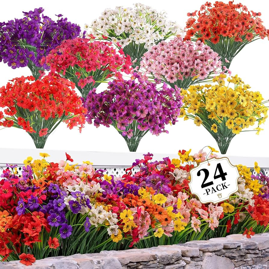 24 Bundles Artificial Flowers for Outdoors/Indoors, Fake Flowers Plants for Indoor Outside Garden... | Amazon (US)