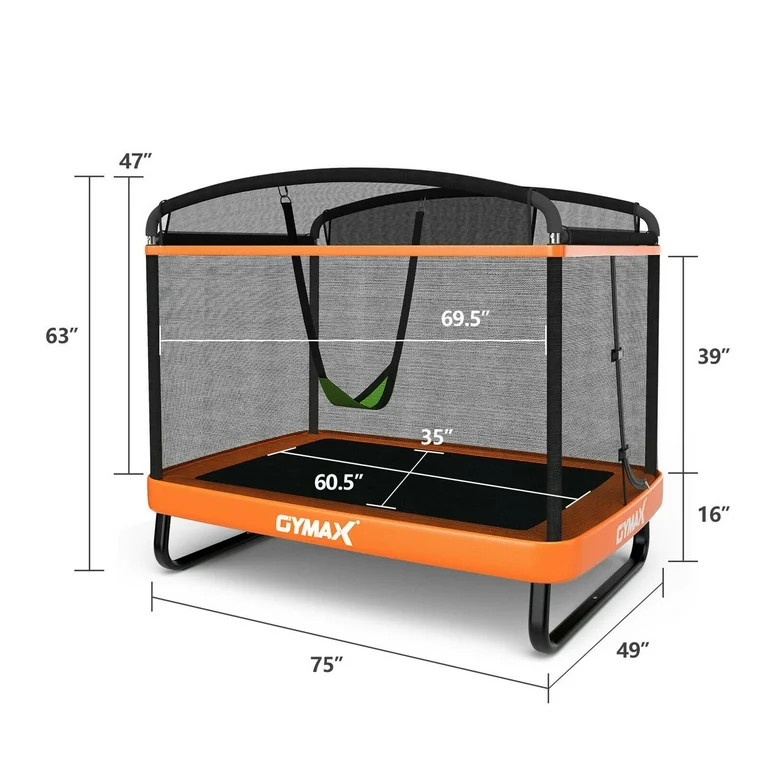 Gymax 6FT Recreational Kids Trampoline W/Swing Safety Enclosure Indoor/Outdoor Orange | Walmart (US)