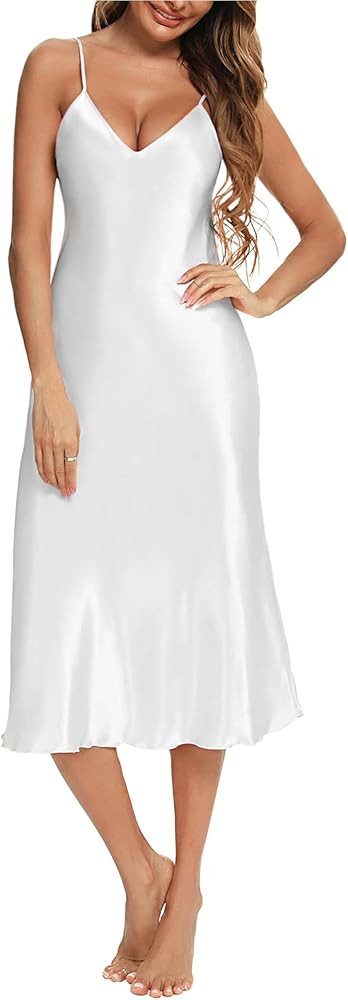 Litherday Silk Nightgown for Women Long Satin Slip Dress Nightdress Silky Chemise Nightie Soft V ... | Amazon (US)