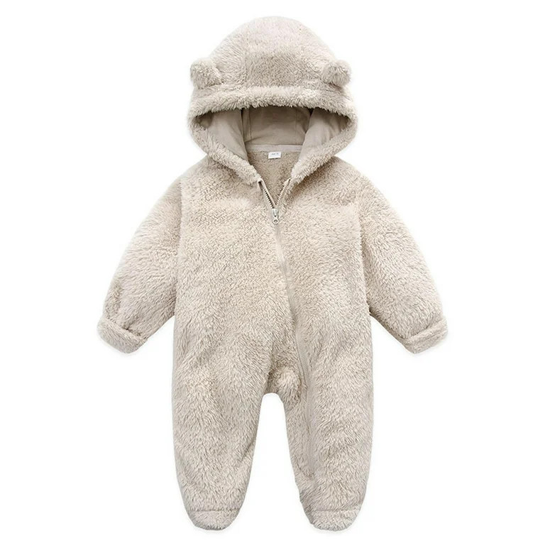 Baby Fleece Jumpsuits Infant Bear Ear Snowsuit Newborn Hooded Romper Warm Coat Cartoon Winter Sol... | Walmart (US)