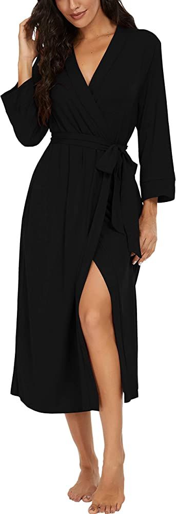 VINTATRE Women Kimono Robes Long Knit Bathrobe Lightweight Soft Knit Sleepwear V-neck Casual Ladies  | Amazon (US)