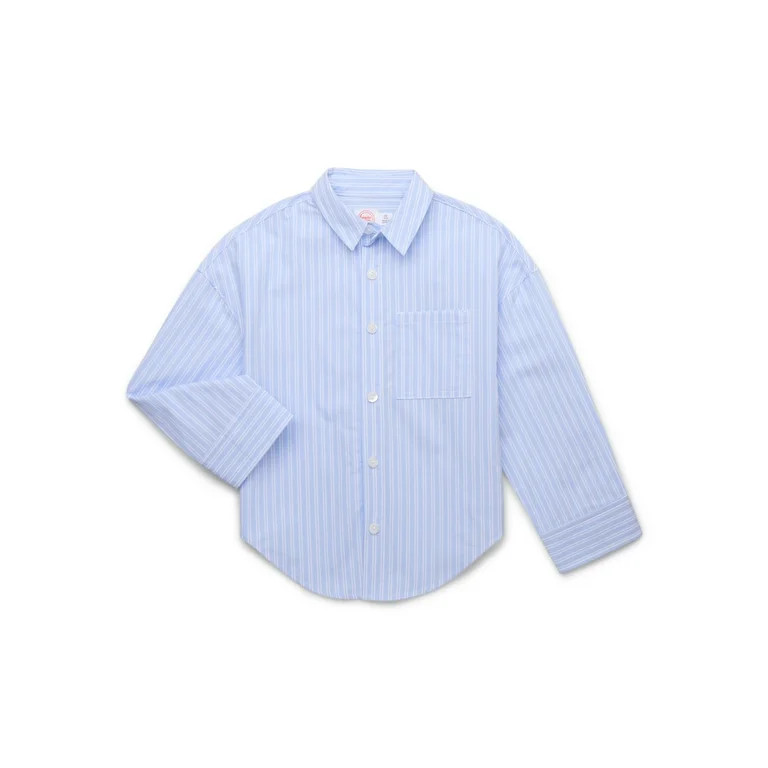 Wonder Nation Tween Girls Cotton Button-Down Shirt with Long Sleeves, Sizes 4-18 | Walmart (US)