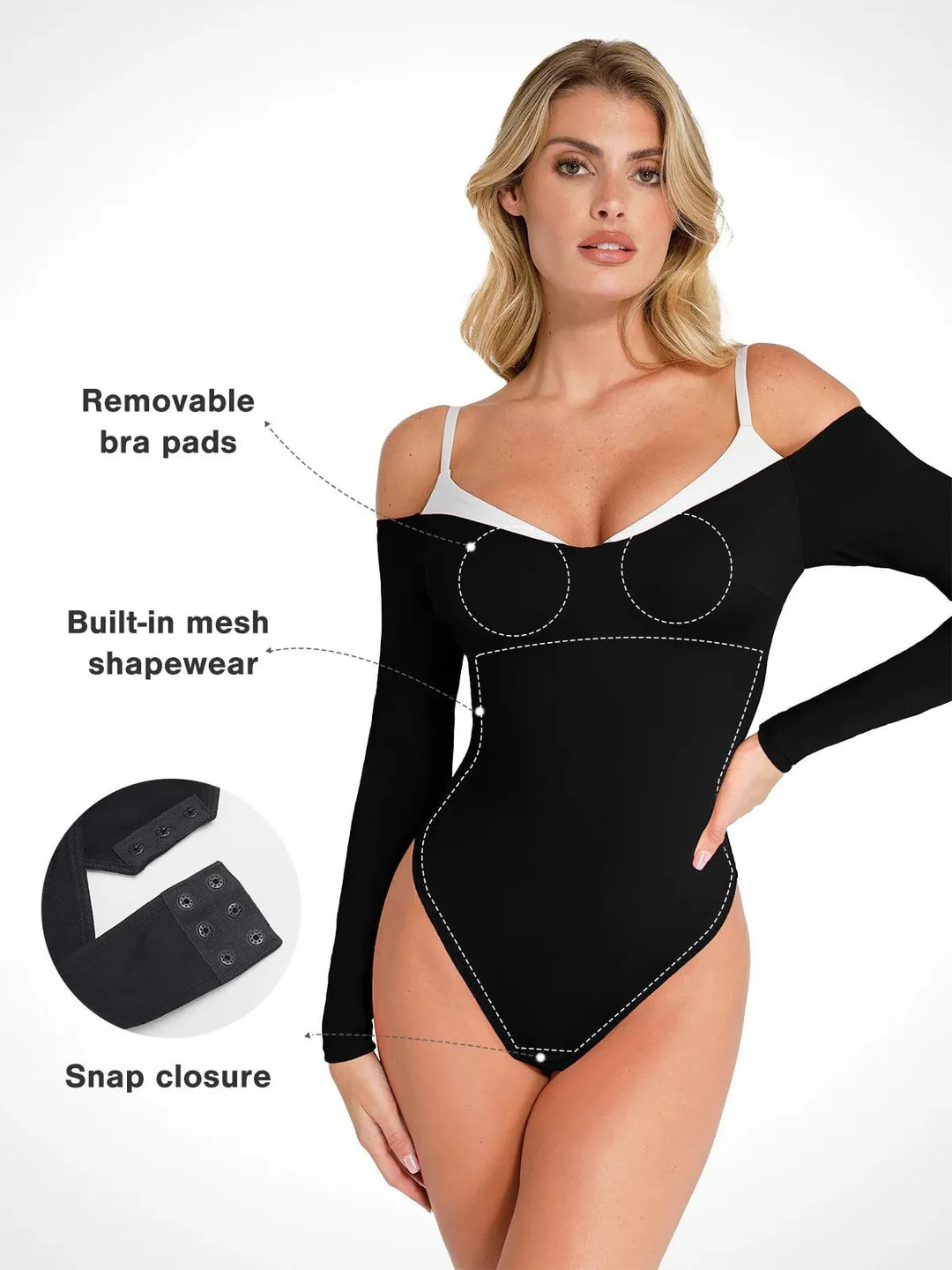 Shapewear Long Sleeve Cold Shoulder Tummy Control Bodysuit | Popilush