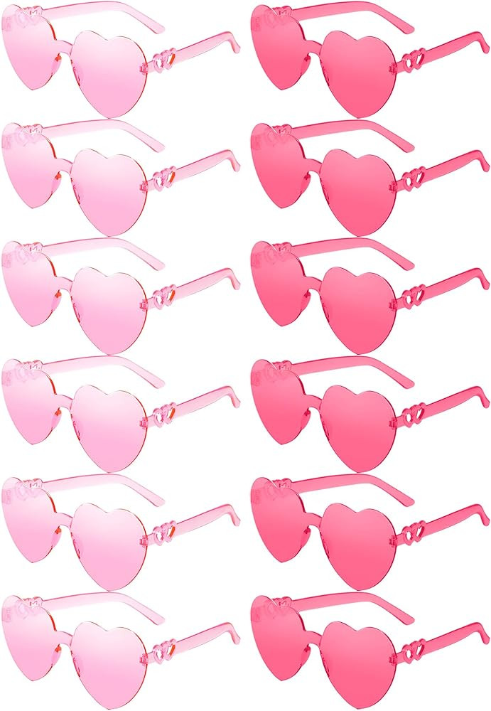 12 Pairs Heart Shaped Sunglasses Candy Color Rimless Fun Heart Sunglasses for Women Men Party | Amazon (US)