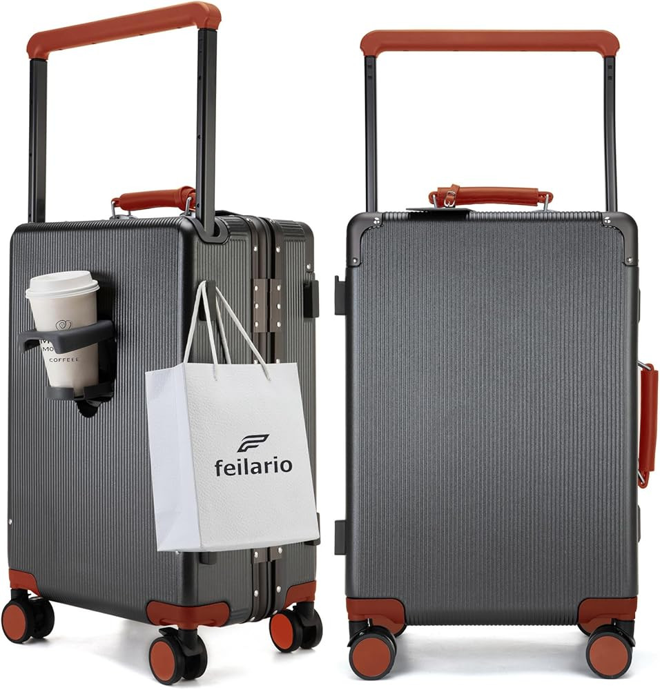 feilario 20'' Aluminum Frame Wide Handle PC Hardside Carry On Luggage - Double Spinner Wheels Lux... | Amazon (US)