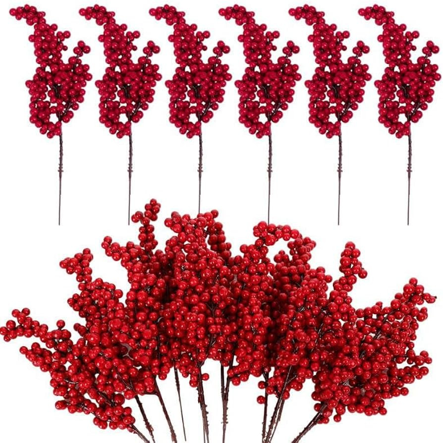 Christmas Tree Decorations, Artificial Red Berry Stems 8.66inch Christmas Berry Picks with Holly ... | Amazon (US)