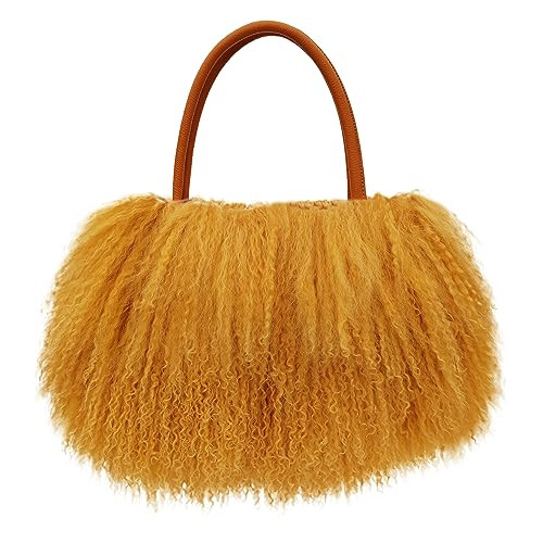 Women Luxury Real Lamb Mongolian Flush Wool Fur With Genuine Leather Handles Handbag | Amazon (US)