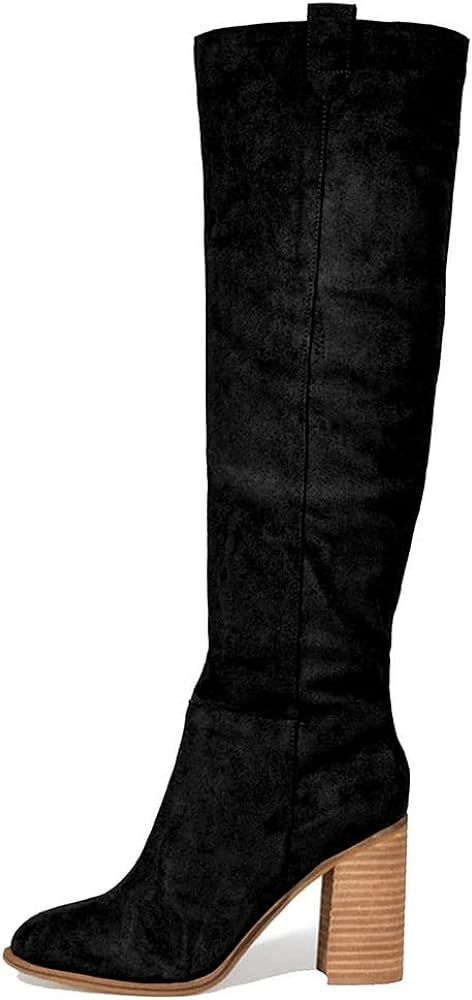 VIMISAOI Womens Faux Suede Knee High Boots Wide Calf Long Tall Chunky Block High Heel Western Cow... | Amazon (US)