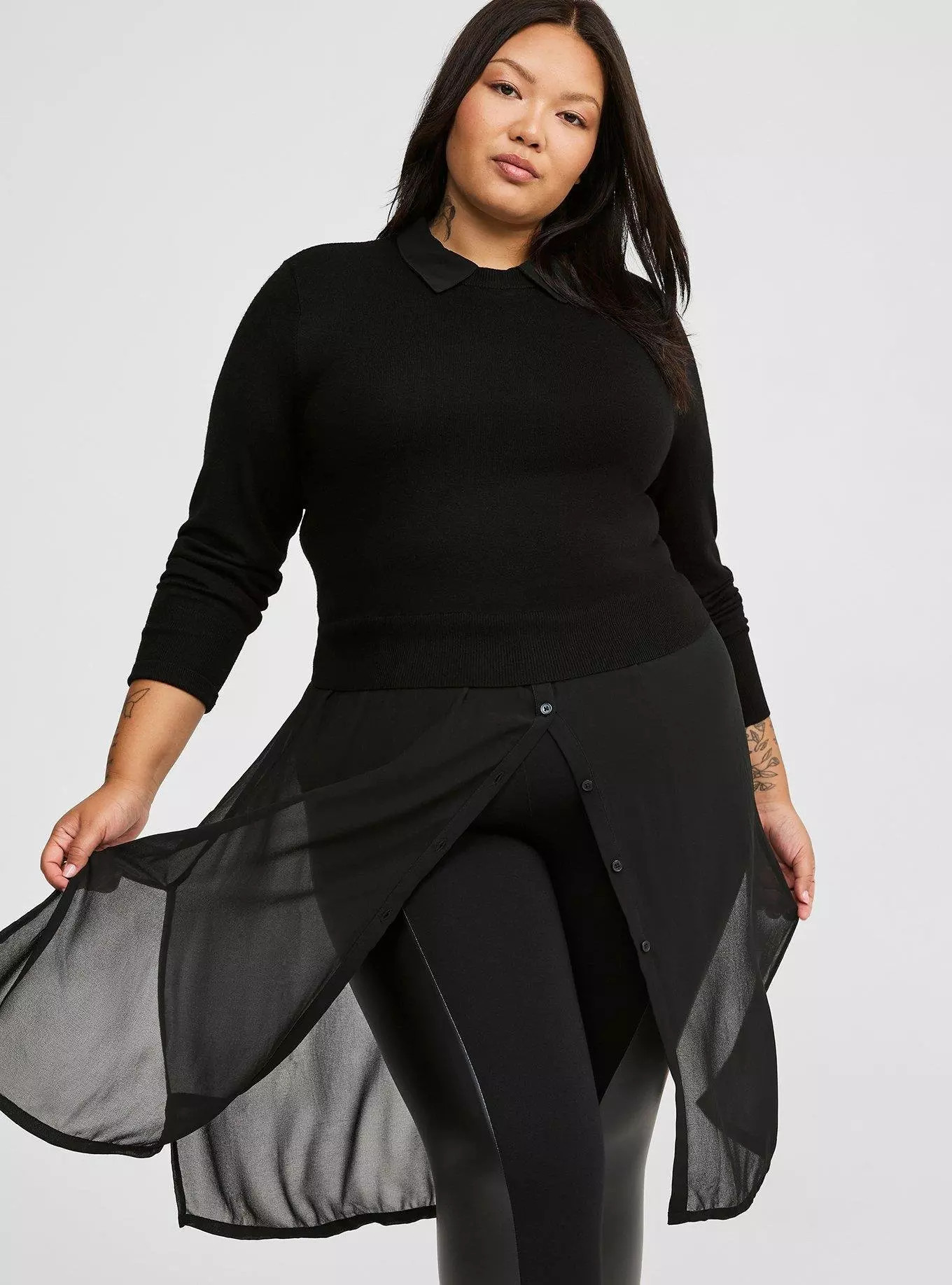 Fitted Crop Chiffon Two-Fer Sweater | Torrid (US & Canada)