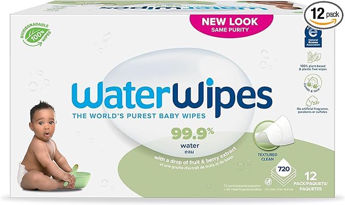 WaterWipes Plastic-Free Textured Clean, Toddler & Baby Wipes, 99.9% Water Based Wipes, Unscented... | Amazon (US)