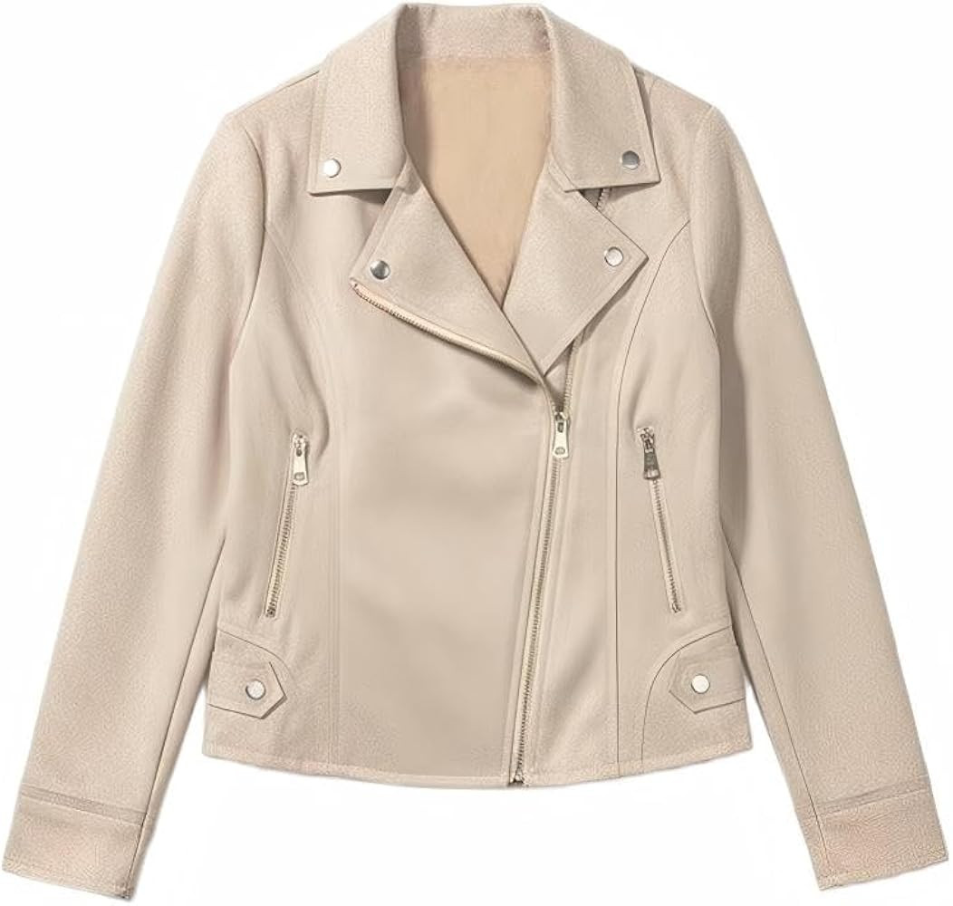 Women's Faux Suede Jacket Asymmetric Zip Casual Cropped Coat Biker Moto Jacket Outwear with Fake ... | Amazon (US)
