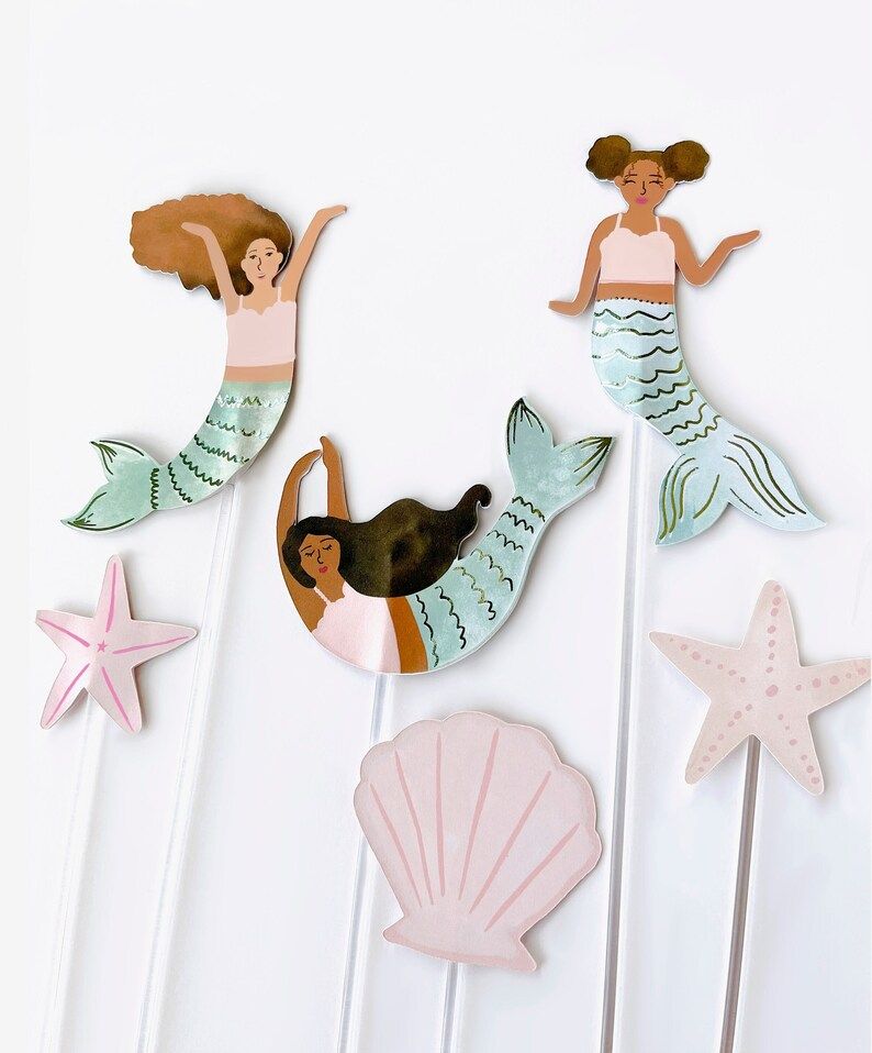 Mermaid Cake Topper | Cake & Party Decor for Children’s Birthday | Pink and Green Under the Sea... | Etsy (US)