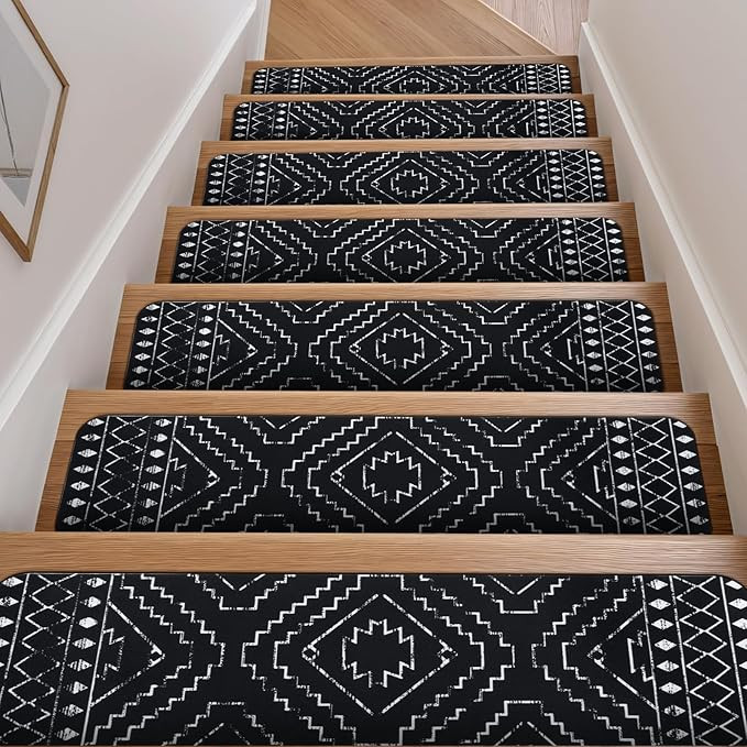OJIA Boho Stair Treads Non-Slip Stair Runners for Wooden Steps Indoor 15PCS 30"x8" Carpet Stair T... | Amazon (US)