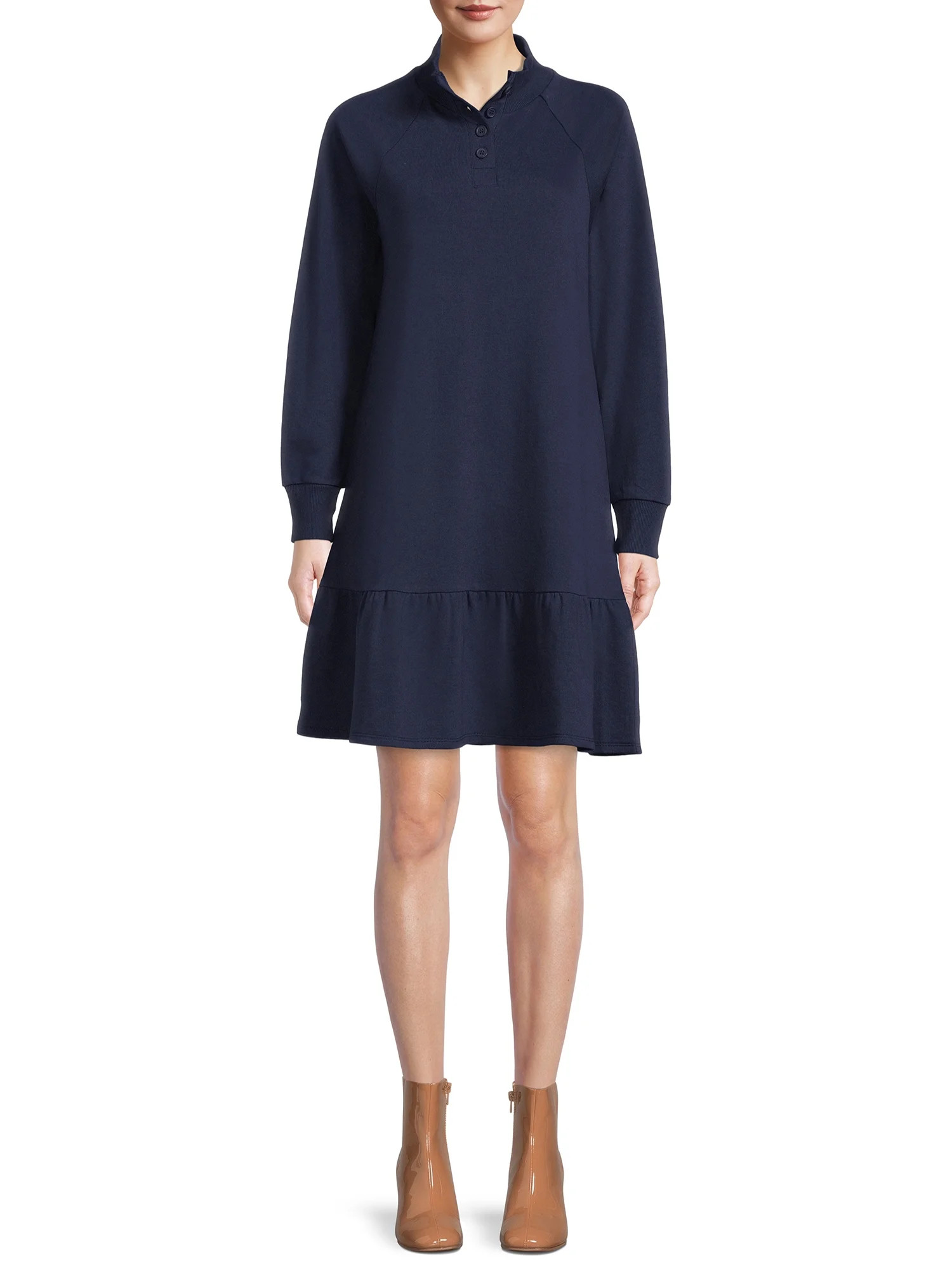 Time and Tru Women's Ruffle Hem Henley Dress | Walmart (US)