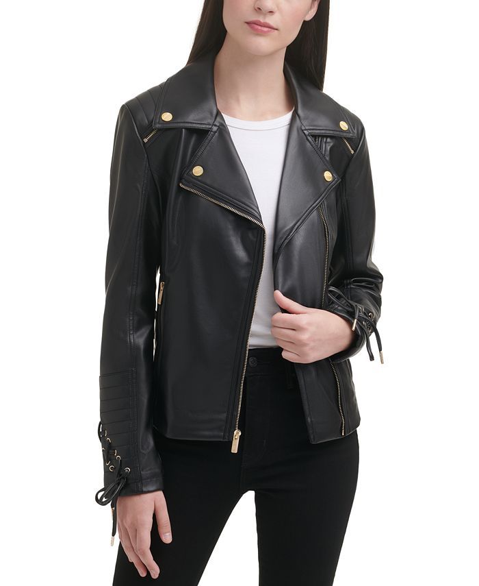 Women's Faux-Leather Asymmetric Moto Coat | Macys (US)