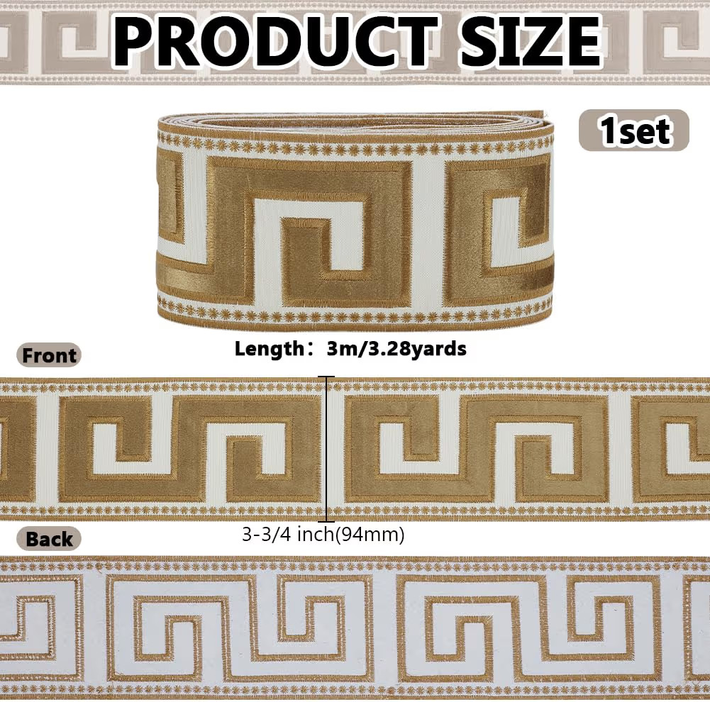 FINGERINSPIRE 3.3 Yards Embroidered Drapery Trim 3-3/4 inch Wide Grid Curtain Ribbon Polyester Ca... | Amazon (US)