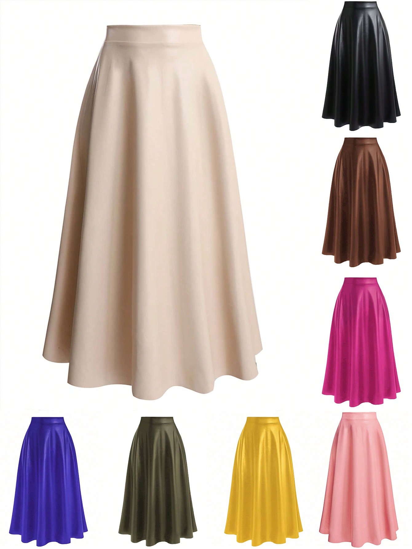 SHEIN LUNE Plus Solid PU Flare Skirt4.78(1000+) | SHEIN